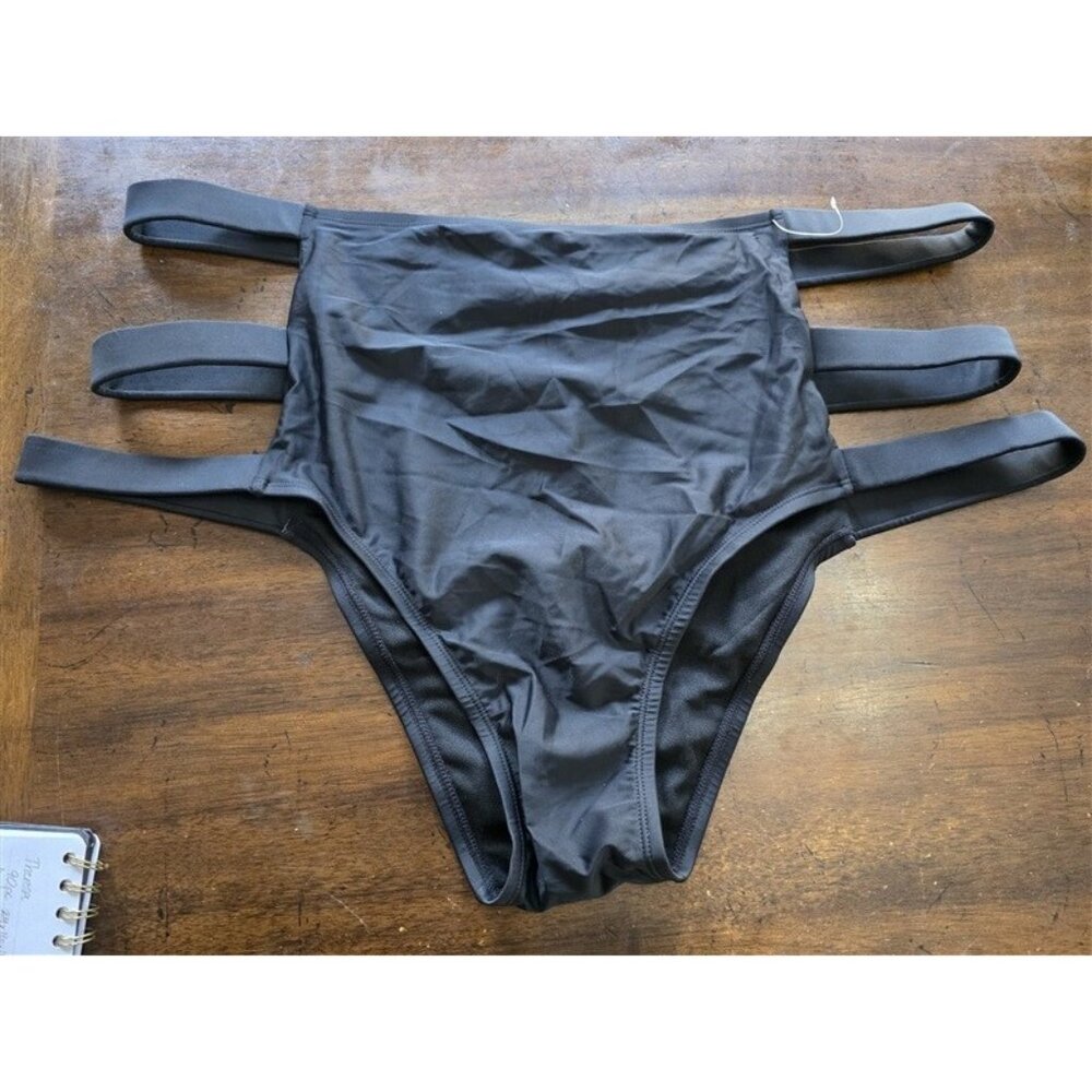 NWT Fashion to Figure 3X High Waist Bikini Strappy Swim Bottom Black 124036